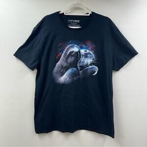 Fifth Sun T-Shirt Sloth Graphic Print Black Tee Short Sleeve Crew Neck Size XL
